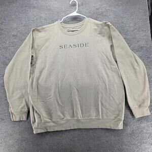 The Seaside Style Sweatshirt Mens 2XL Beige Fleece Pullover Crewneck Graphic